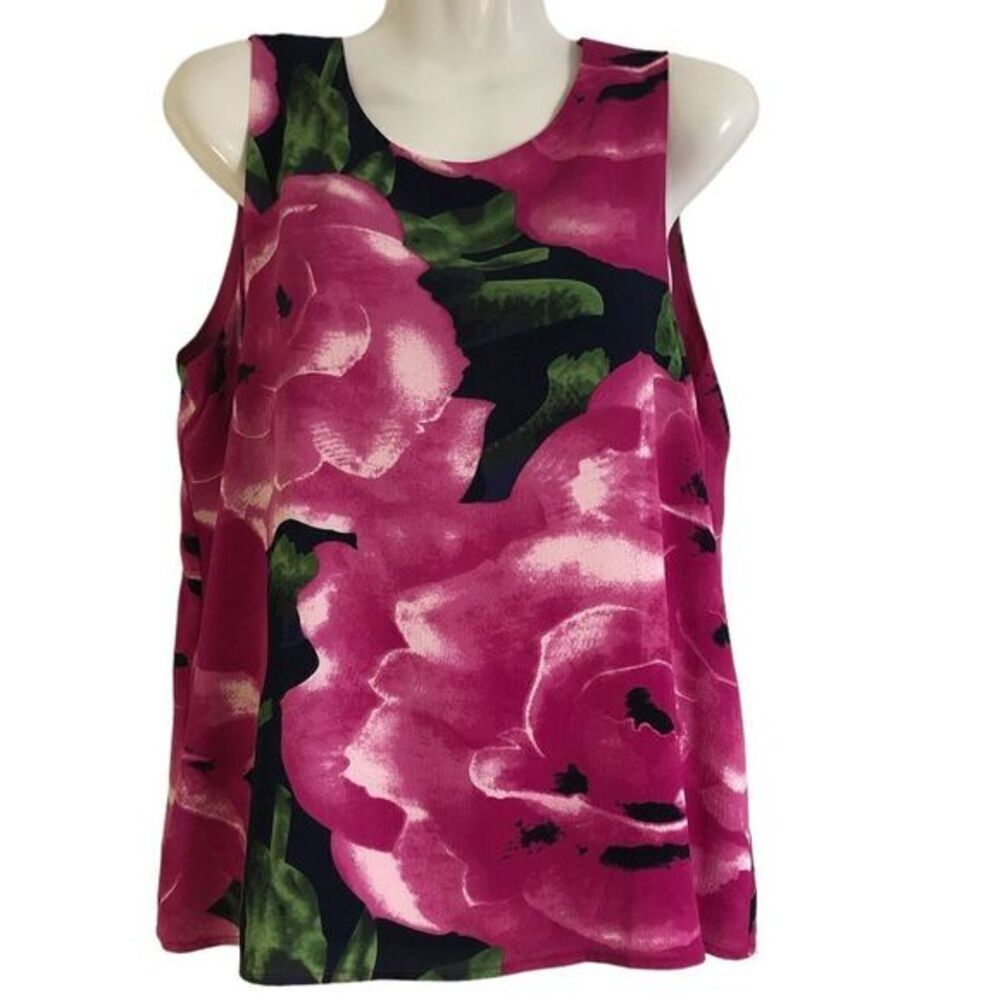 c & e floral sleeveless lined keyhole button back‎ closure round neckline Size M